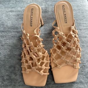 Anthropologie-Elvio Zanon Strappy Woven Neutral Heels